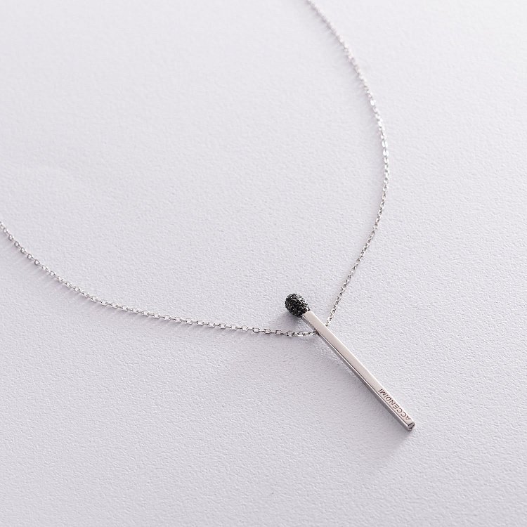 Срібне кольє "Сірник" (чорні фіаніти) 181100 від ювелірного магазину Онікс