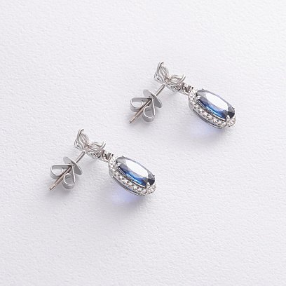 Золоті сережки - пусети з діамантами і сапфірами сб0596nl №3