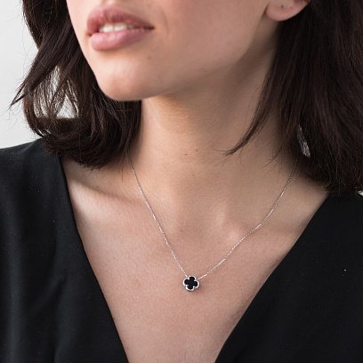 Колье из белого золота "Клевер" (оникс) кол01666 №5