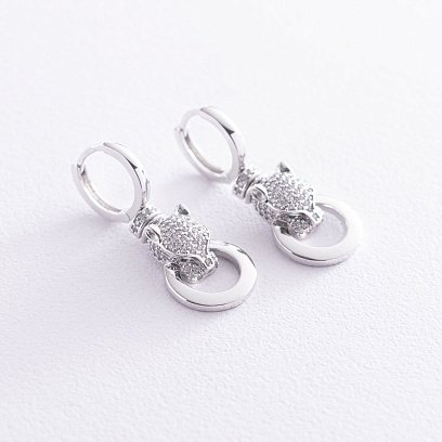 Серьги "Пантера" в белом золоте (фианиты) с04989