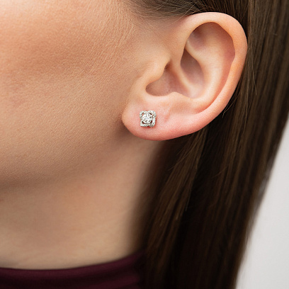 Золоті сережки - пусети "Квіточки" 2 в 1 з діамантами сб0615cha №10