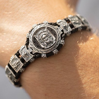 Серебряный браслет "Спас Нерукотворный" (эбеновое дерево) 1318 №4