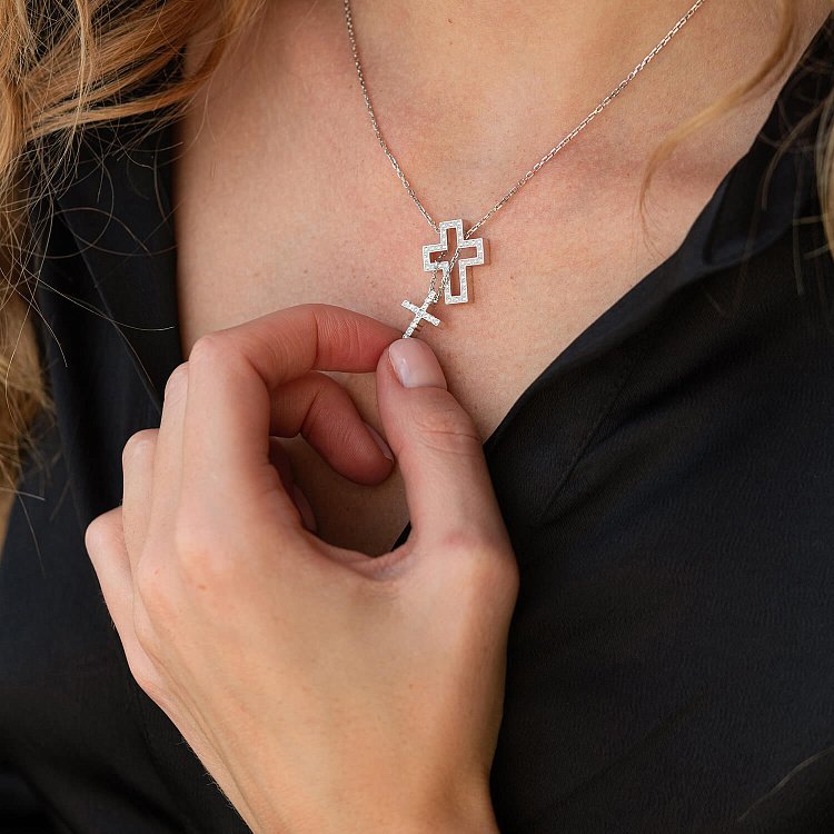 Золотое колье "Крестик" с бриллиантами 124831121 от ювелирного магазина Оникс - 9