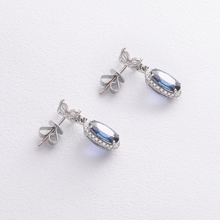 Золоті сережки - пусети з діамантами і сапфірами сб0596nl від ювелірного магазину Онікс - 2