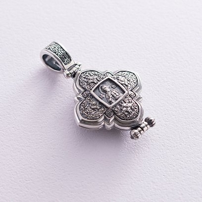 Серебряный мощевик "Господь Вседержитель. Казанская икона Божией Матери" с чернением 132475 №7