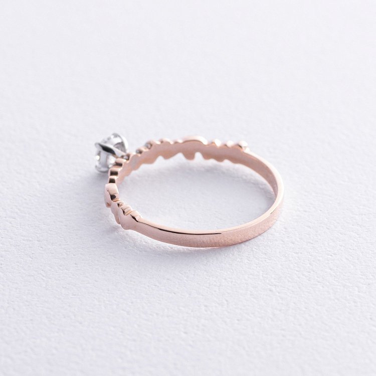 Золота заручальна каблучка з сердечками (фіаніт) к07645 від ювелірного магазину Онікс - 5