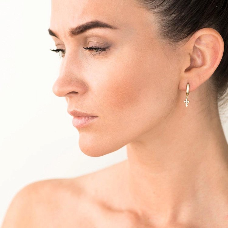 Золоті сережки з хрестиками (фіаніти) с05624 від ювелірного магазину Онікс - 3