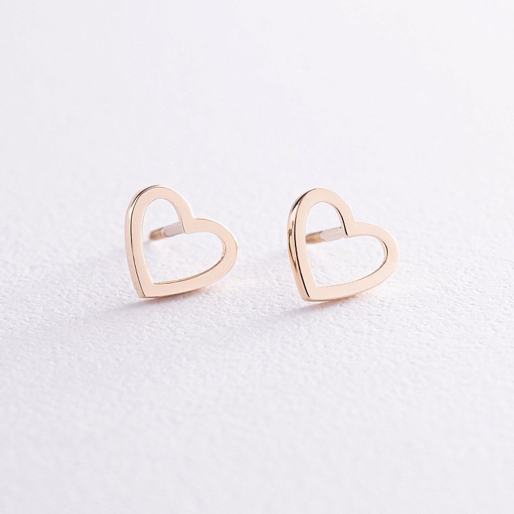 Серьги - пусеты "Сердечки" в желтом золоте с08171 от ювелирного магазина Оникс - 4