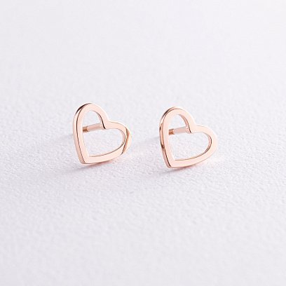 Серьги - пусеты "Сердечки" в красном золоте с08172 №3