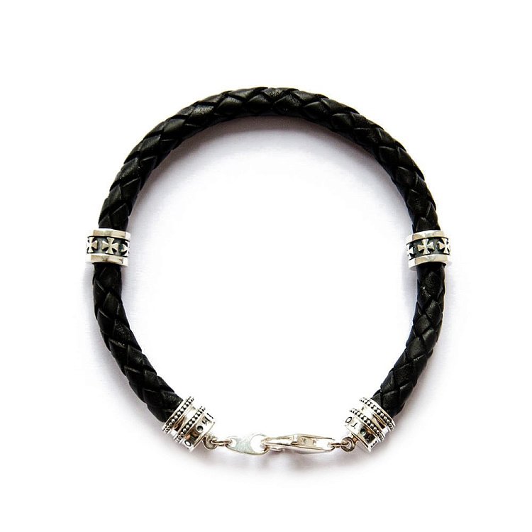 Шкіряний браслет Symbols (мальтійський хрест) з срібними вставками t50-02 від ювелірного магазину Онікс - 2