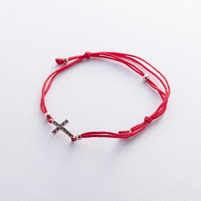 Браслет с красной нитью и крестиком (черные фианиты) б05331