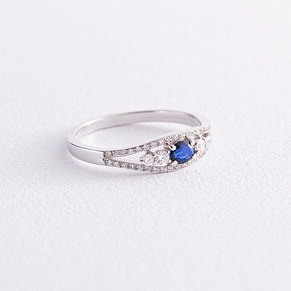 Золота каблучка з синім сапфіром і діамантами C01021R №5