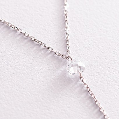 Срібне кольє - краватка з фіанітами 181160 №3