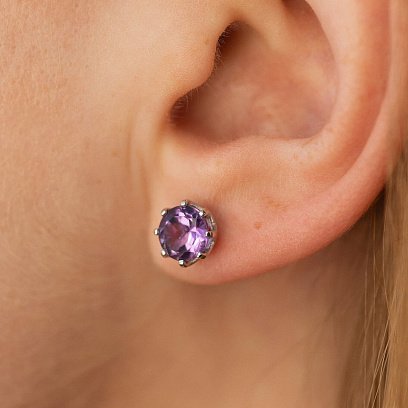 Золоті сережки-пусети з аметистом с06406 №4