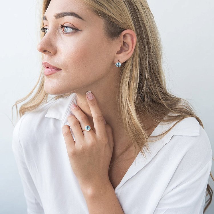 Золоті сережки з блакитним топазом і фіанітами с01684т від ювелірного магазину Онікс - 4