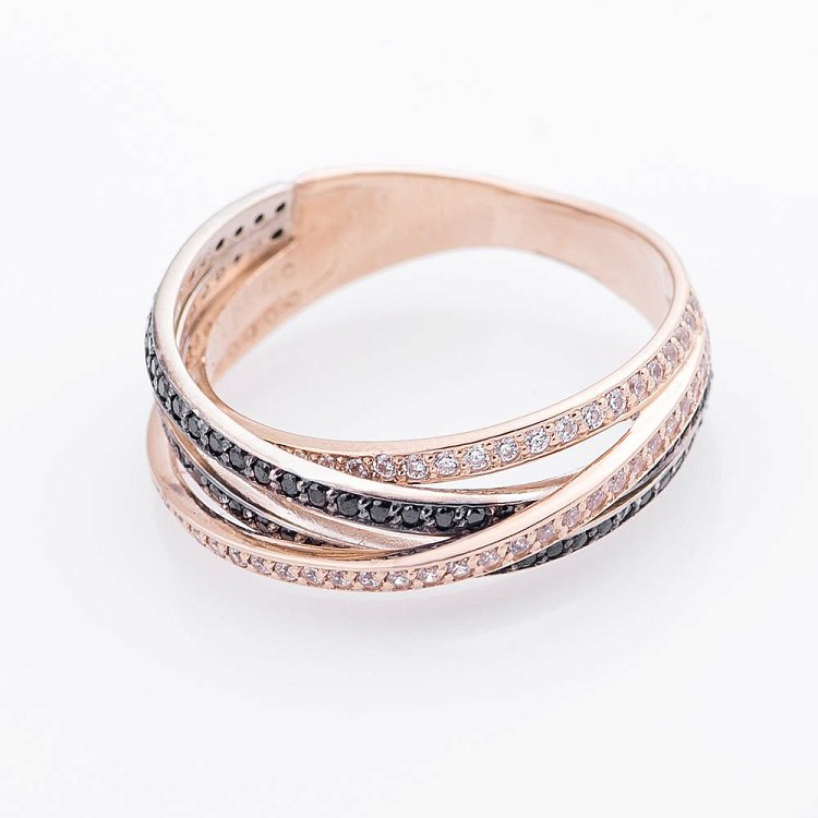 Золотое кольцо с двухцветными фианитами 02-1461.0.4402 от ювелирного магазина Оникс - 1