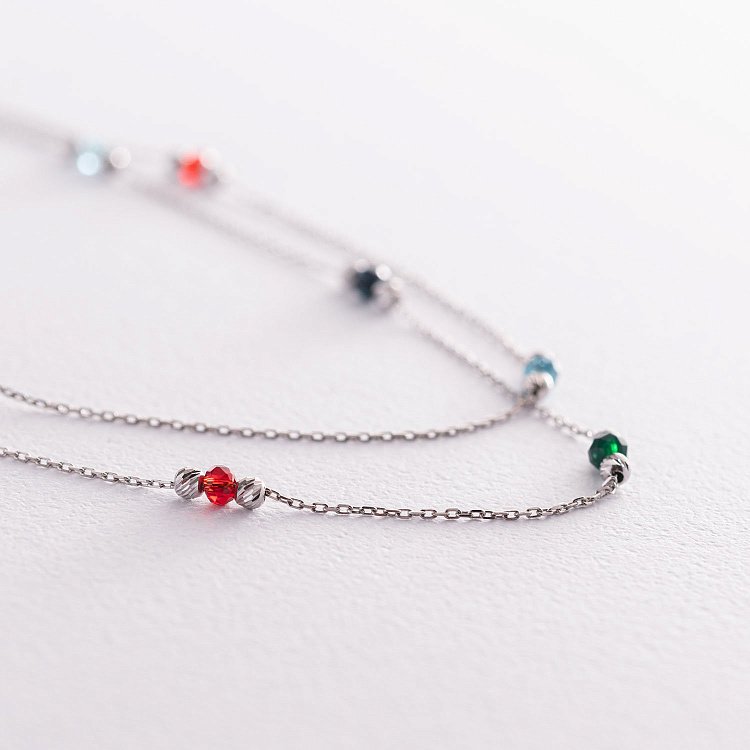 Двойное серебряное колье (разноцветные фианиты) 181114 от ювелирного магазина Оникс - 4