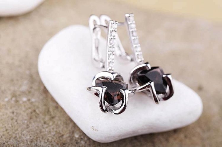 Сережки "Конюшина" (димчастий кварц) 12926 від ювелірного магазину Онікс - 1