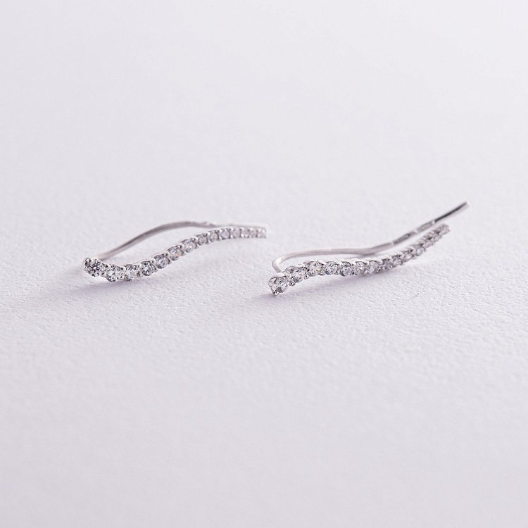 Серебряные серьги - клаймберы "Волна" с фианитами 902-01070 от ювелирного магазина Оникс - 3