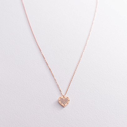 Золотое колье "Сердце" с фианитами кол01713