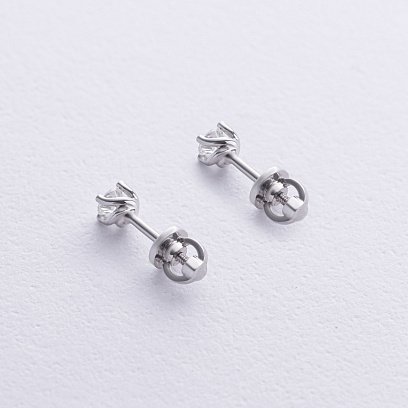 Сережки - пусети з діамантами (біле золото) 35571121 №4