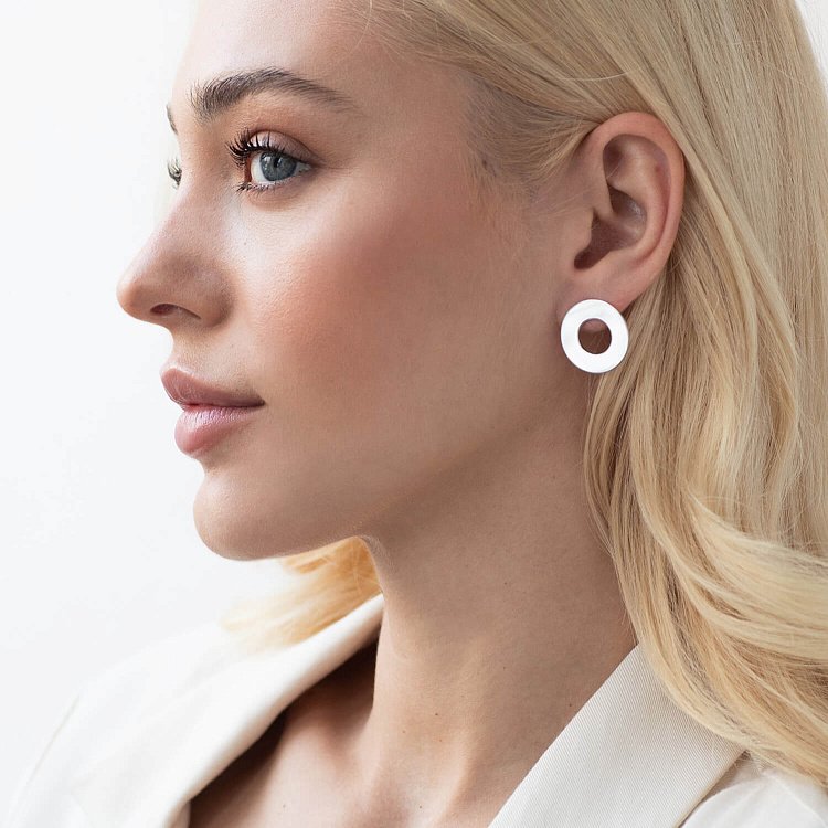 Срібні сережки - пусети "Дзеркальні" (2.1 см) 123157 від ювелірного магазину Онікс - 3