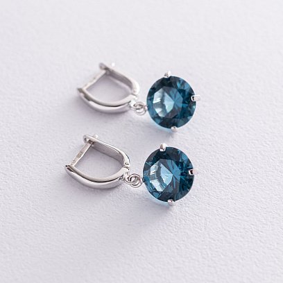 Золотые серьги "Влечение" с синтетическим топазом Лондон с05285 №6