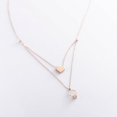 Золотое колье с помолвочным кольцом и сердцем (фианит) кол01712 №2