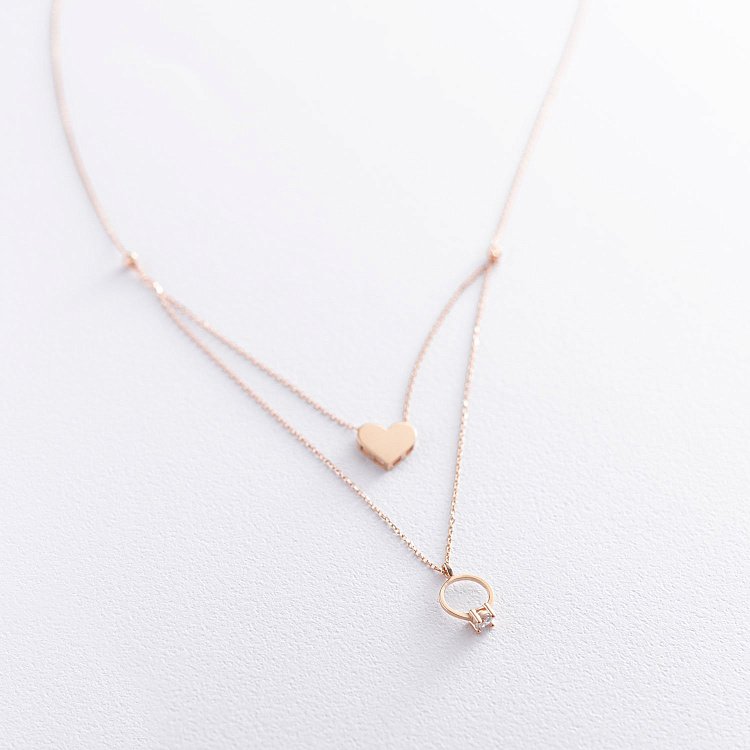 Золотое колье с помолвочным кольцом и сердцем (фианит) кол01712 от ювелирного магазина Оникс - 1