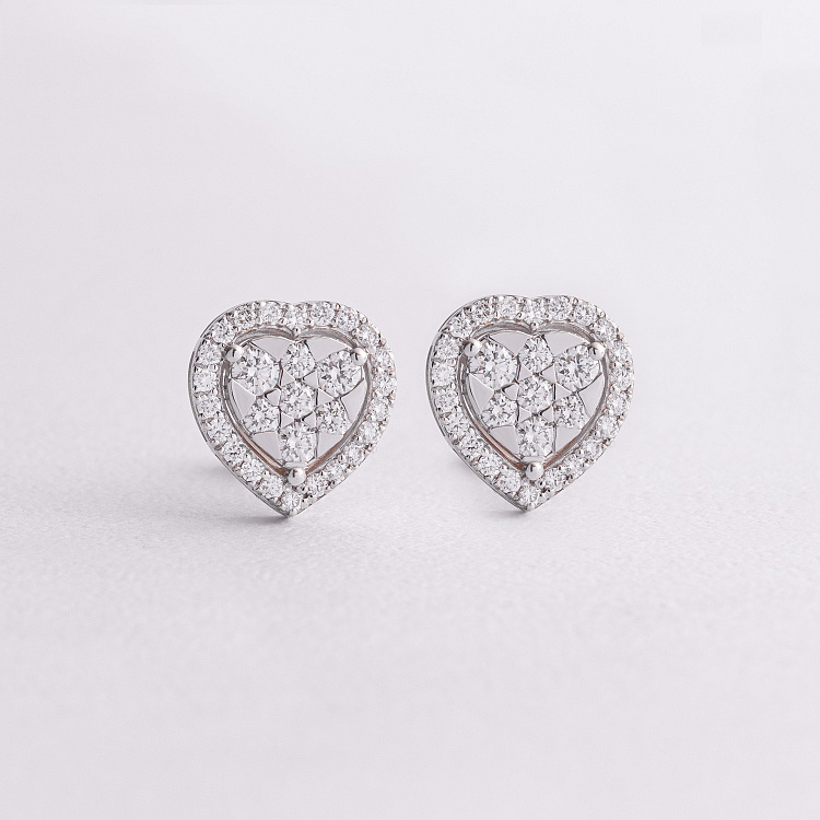 Золотые серьги - пусеты "Сердечки" с бриллиантами сб0613cha от ювелирного магазина Оникс