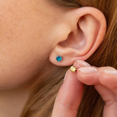 Срібні сережки - пусети (блакитні та жовті камені) 309 №2