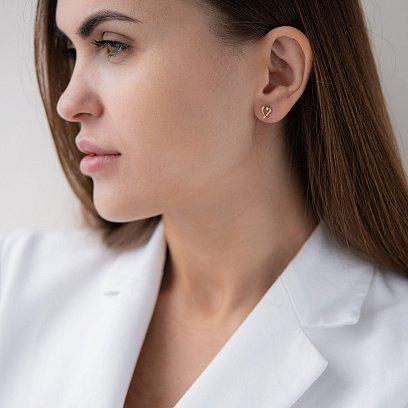 Сережки - клаймбери "Сердечки" в жовтому золоті с07155 №3