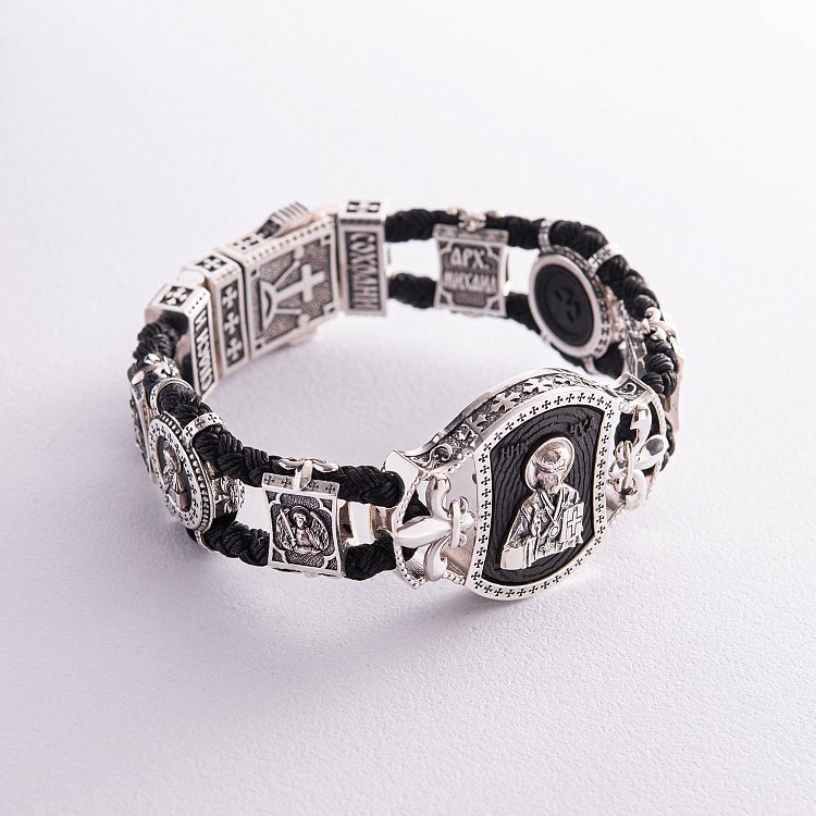 Срібний браслет "Миколай Чудотворець" (ебенове дерево) 627 Срібний браслет "Миколай Чудотворець" (ебенове дерево) 627 від ювелірного магазину Онікс