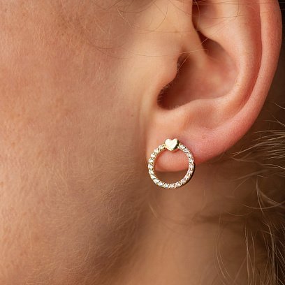 Сережки - пусети "Сердечки" з фіанітами (жовте золото) с08466 №4