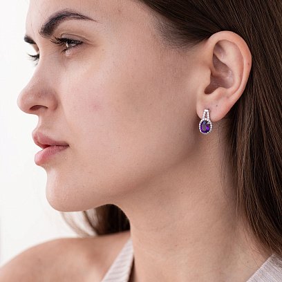 Серебряные серьги с аметистом и фианитами 2935/9р-AMET №3