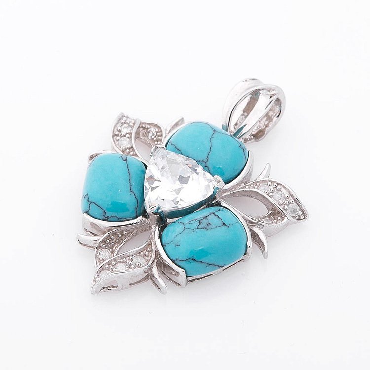 Серебряная подвеска (им. бирюза, фианиты) 131066 от ювелирного магазина Оникс