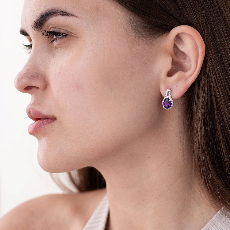 Серебряные серьги с аметистом и фианитами 2935/9р-AMET от ювелирного магазина Оникс - 2