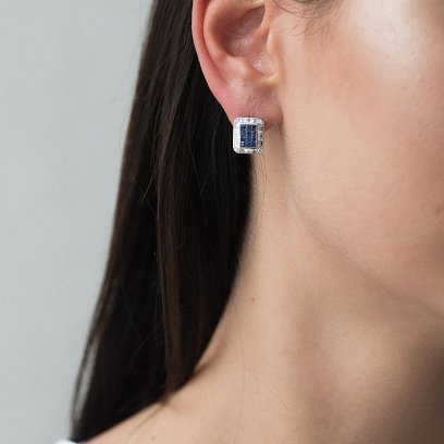 Золотые серьги с бриллиантами и сапфирами на итальянской застежке сб0316di №2