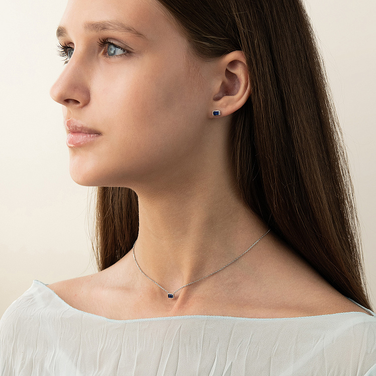 Серебряные серьги - пусеты "Karen" (сапфиры) 2685/1р-HSPH от ювелирного магазина Оникс - 5