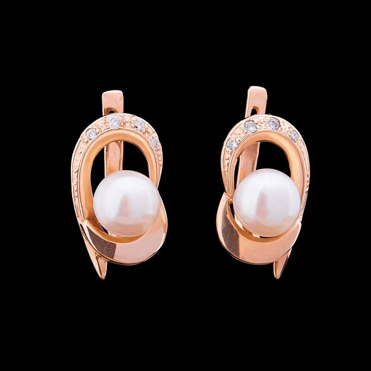 Серьги с жемчугом и фианитами с00348 от ювелирного магазина Оникс - 1