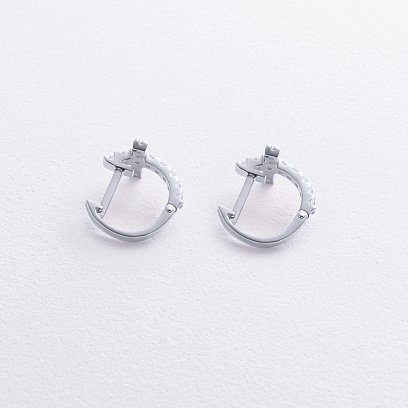 Сережки - кільця "Хрестики" з фіанітами (біле золото) с09092 №4