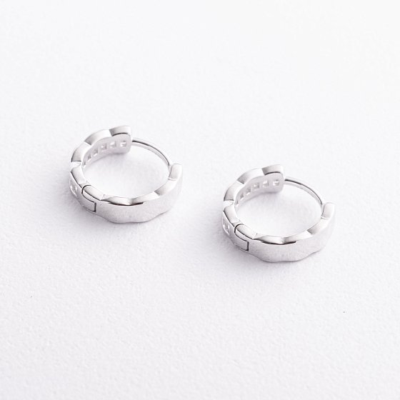 Серебряные серьги - кольца с фианитами 123559 №3