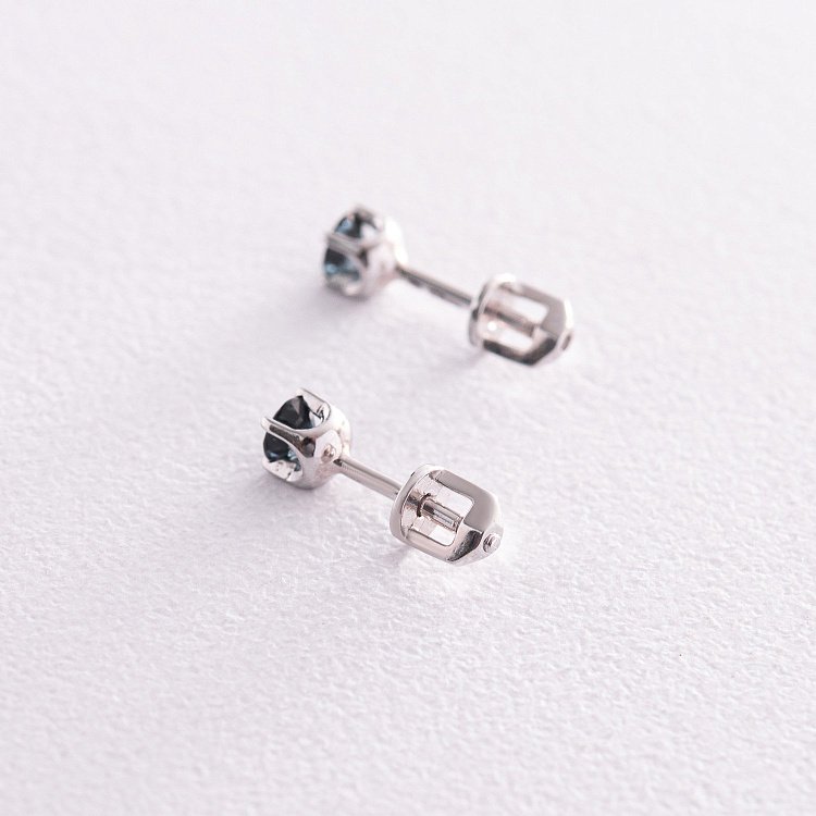 Золотые серьги - пусеты с сапфирами сб0389 от ювелирного магазина Оникс - 4