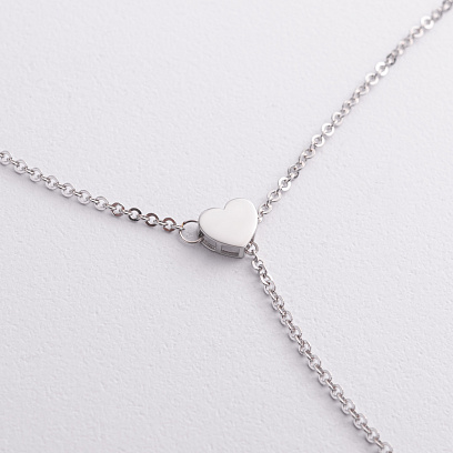 Колье - галстук "Сердечко" в белом золоте (регулируемая длина) кол02612 №2