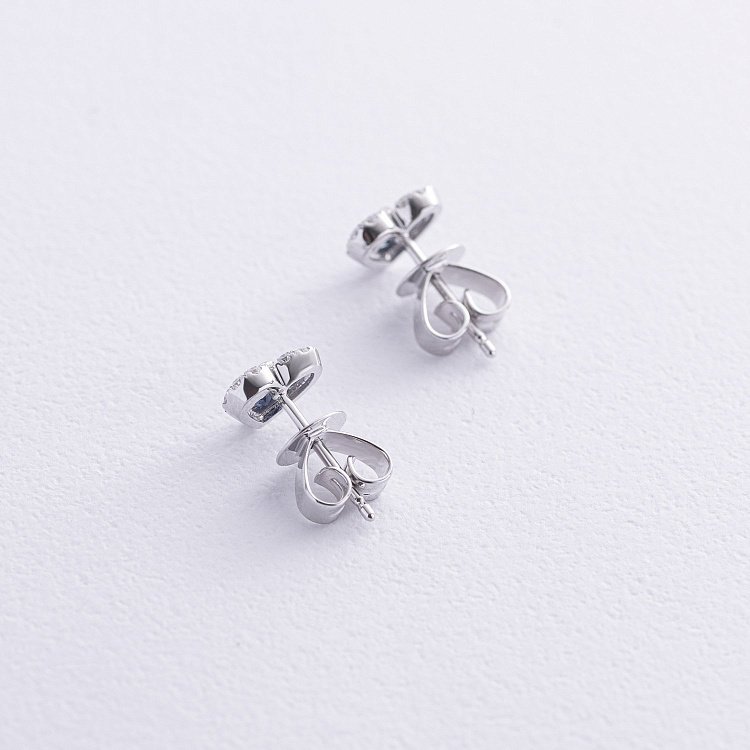 Золотые серьги - пусеты "Сердечки"  (бриллианты, сапфиры) сб0523cha от ювелирного магазина Оникс - 4