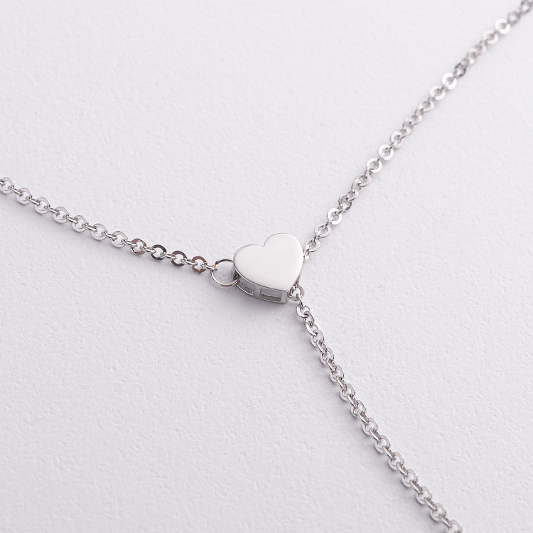 Колье - галстук "Сердечко" в белом золоте (регулируемая длина) кол02612 от ювелирного магазина Оникс - 1