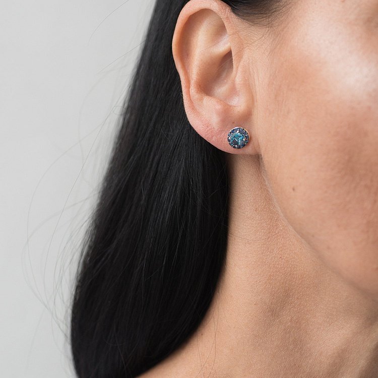 Золотые серьги-пусеты с сапфирами и топазами сб0291gl от ювелирного магазина Оникс - 2