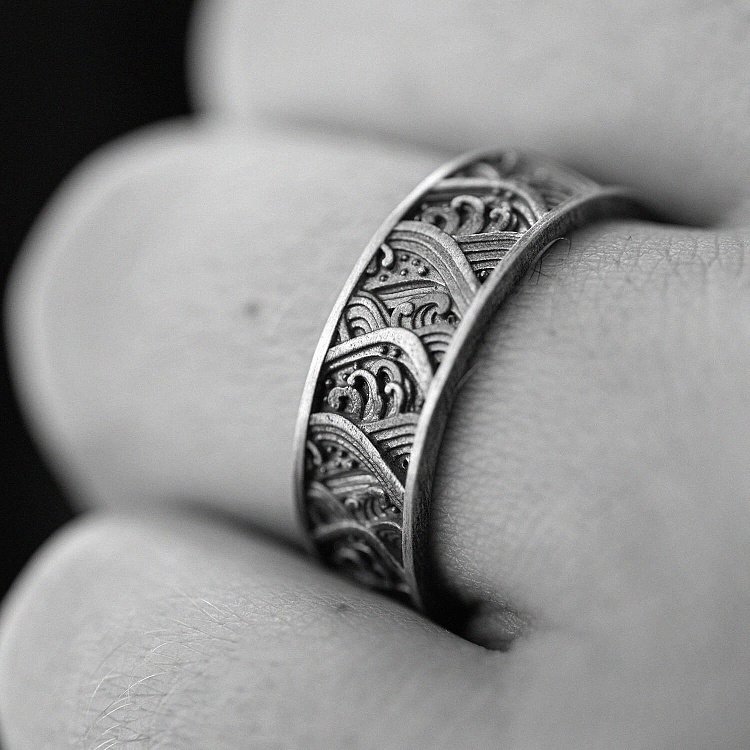 Серебряное кольцо "Японские волны" 7019 от ювелирного магазина Оникс - 5