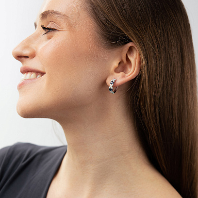 Серьги - кольца "Клевер" в белом золоте (бриллианты, сапфиры) сб0704ca №4