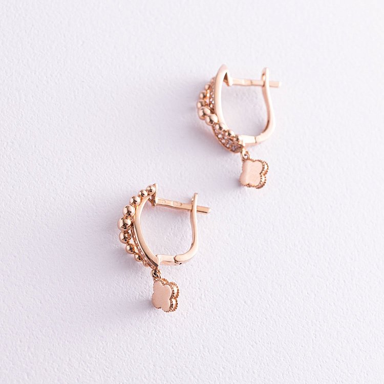 Золотые серьги "Клевер" (фианит) с06178 от ювелирного магазина Оникс - 2